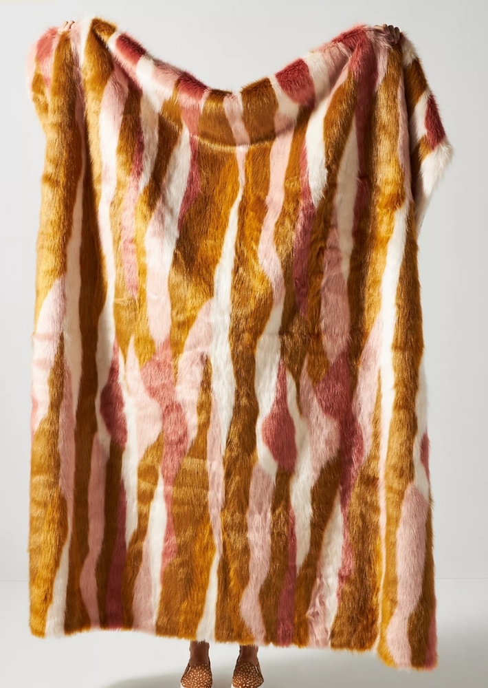 RARE! Anthropologie Fauna Faux Fur Throw Blanket